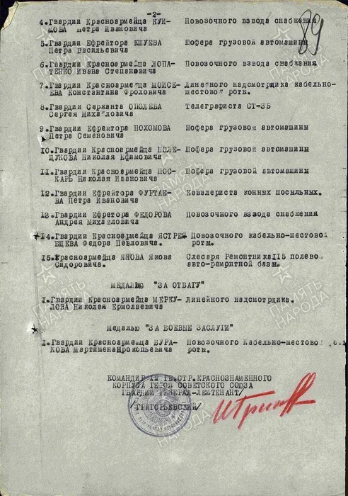 Орден Красной Звезды строка 14 в наградном списке приказа
