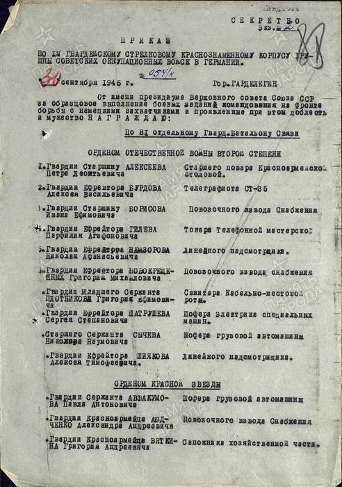 Орден Красной Звезды, первая страница приказа