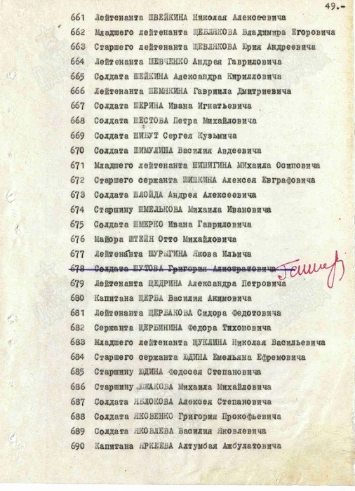 Строка 684 в наградном списке приказа на Орден Красной Звезды
