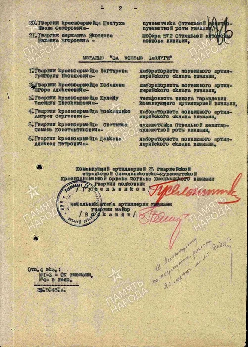 Строка 21 в наградном списке на медаль "За отвагу"